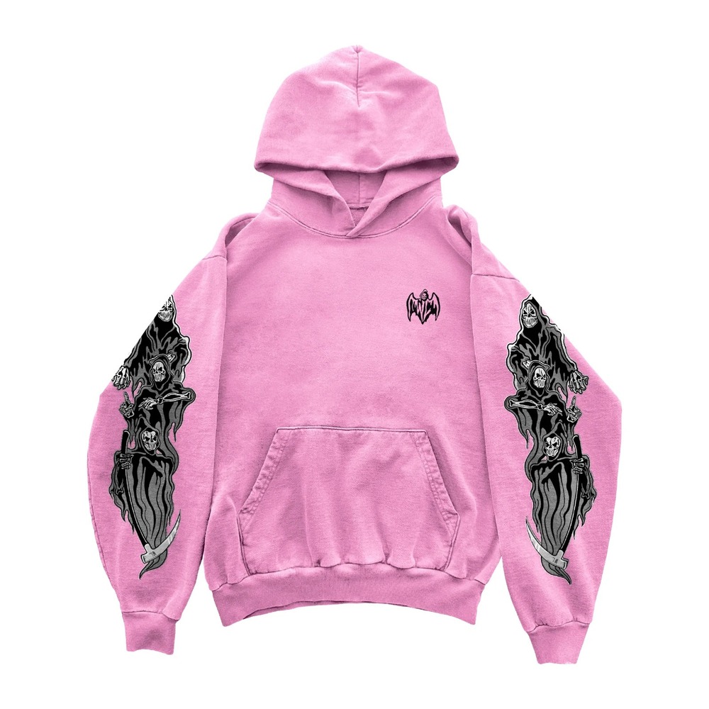 Warren Lotas Three Reaper Hoodie Pink / Gray Large Heavyweight Pockets